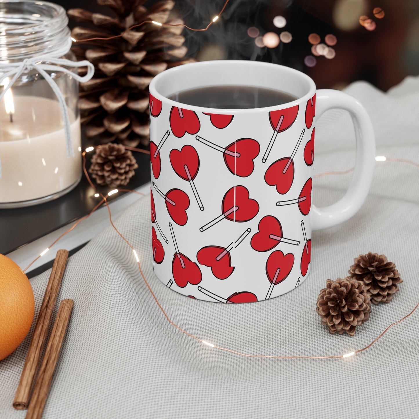 Heart Lollipop Pattern Mug - Fun Gift for Valentine's Day and Every Day