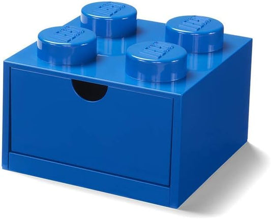 LEGO Storage Brick 4 Desk Drawer, 4-Stud Stackable Tabletop Storage Box, 6.2 X 6.2 X 4.4 In, Blue